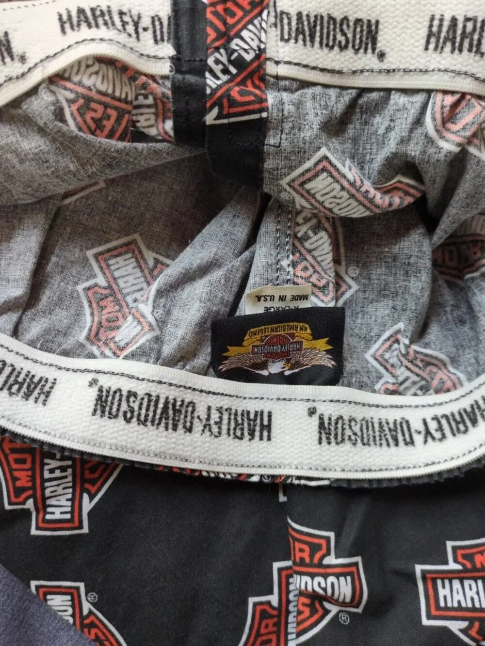 Harley Davidson VTG USA Black Orange Boxers Shorts Mens Size XL - Bar & Shield